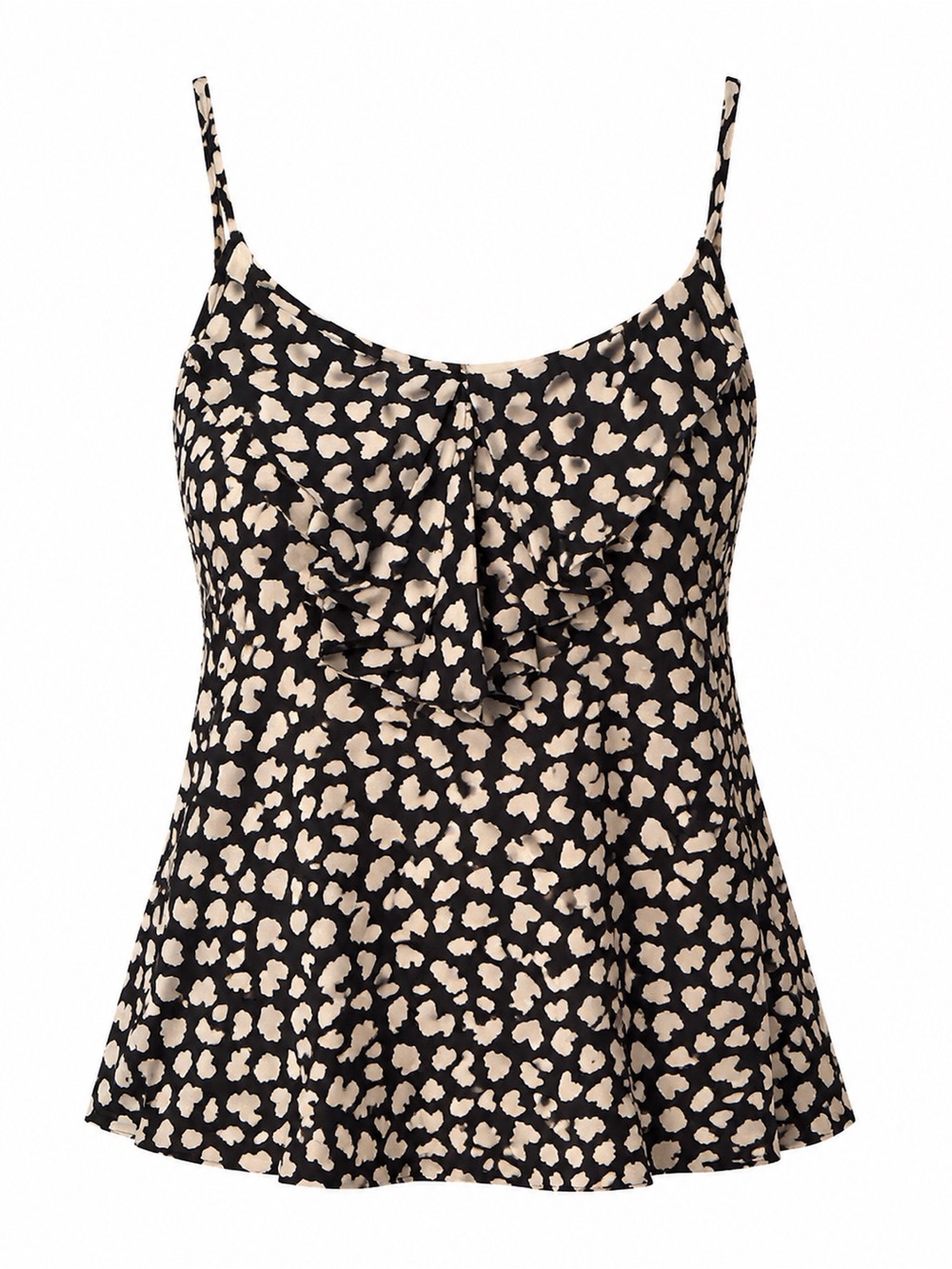 Lush Black Cream Heart Print Ruffle Front Cami Top Small
